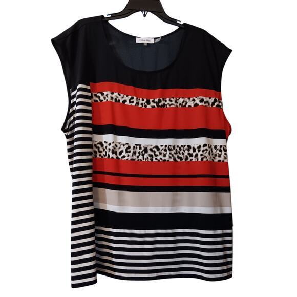 CALVIN KLEIN Top Shirt Plus Size 3X Stretch Career Animal Print Colorblock - Picture 1 of 8